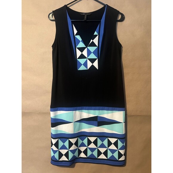 BCBG Maxazria Black & Blue Geo Mini Sheath Dress Size XS Stretch - Picture 1 of 5